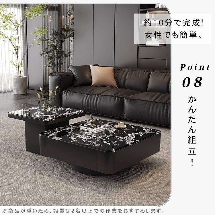 高級モダン リビングテーブルセット 微晶石トップ ブラック×ホワイト 2台組 ローテーブル htyjj-6608