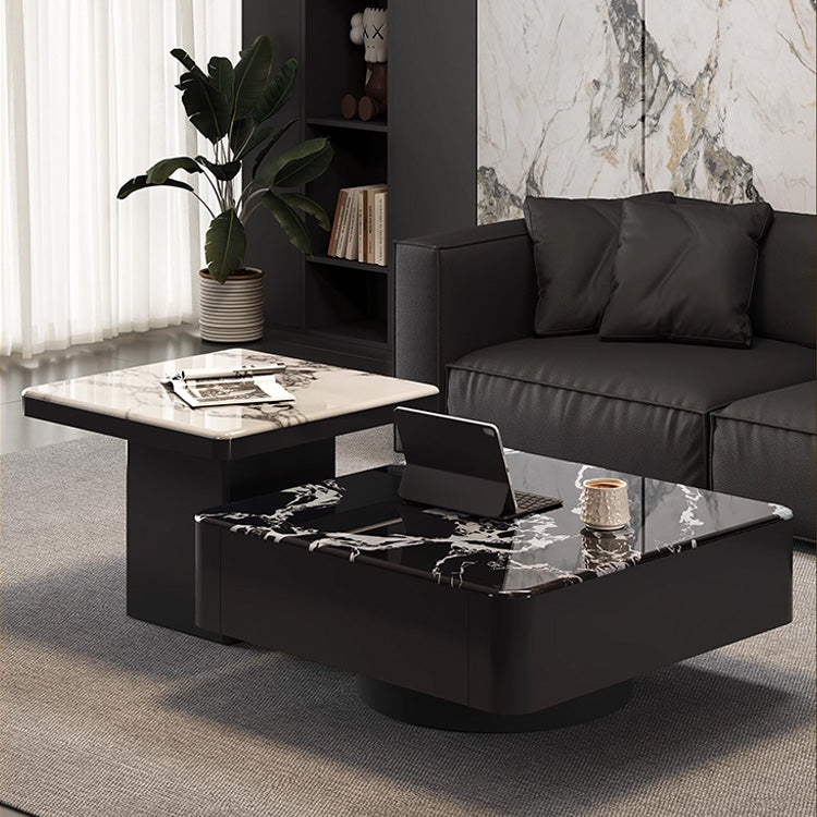 高級モダン リビングテーブルセット 微晶石トップ ブラック×ホワイト 2台組 ローテーブル htyjj-6608