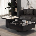 高級モダン リビングテーブルセット 微晶石トップ ブラック×ホワイト 2台組 ローテーブル htyjj-6608