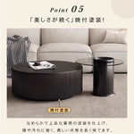 デザイナーズ リビングローテーブル セラミック風丸型×ガラス天板サイドテーブル モダンインテリア ブラック htyjj-6612