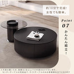 デザイナーズ リビングローテーブル セラミック風丸型×ガラス天板サイドテーブル モダンインテリア ブラック htyjj-6612