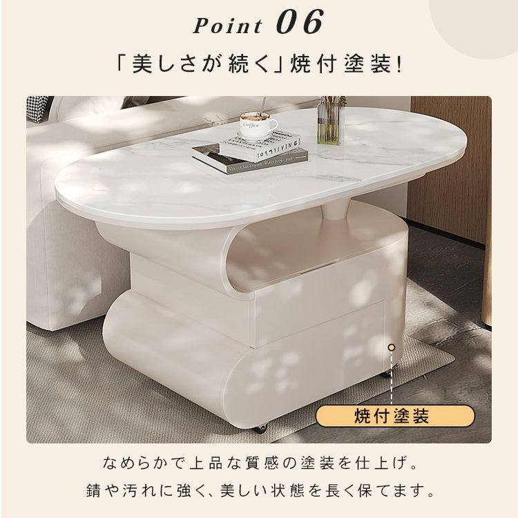 北欧風モダンリビングテーブル 美しい曲線フォルムのマーブル調天板デザイン htyjj-6613