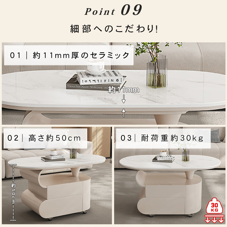 北欧風モダンリビングテーブル 美しい曲線フォルムのマーブル調天板デザイン htyjj-6613