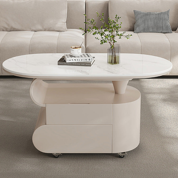 北欧風モダンリビングテーブル 美しい曲線フォルムのマーブル調天板デザイン htyjj-6613
