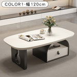 デザイナーズ リビングローテーブル 木製ホワイト天板 オープン収納&引き出し付き シンプルモダン htyjj-6617