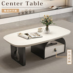 デザイナーズ リビングローテーブル 木製ホワイト天板 オープン収納&引き出し付き シンプルモダン htyjj-6617