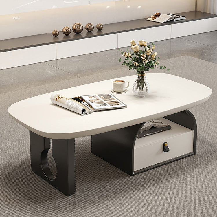 デザイナーズ リビングローテーブル 木製ホワイト天板 オープン収納&引き出し付き シンプルモダン htyjj-6617