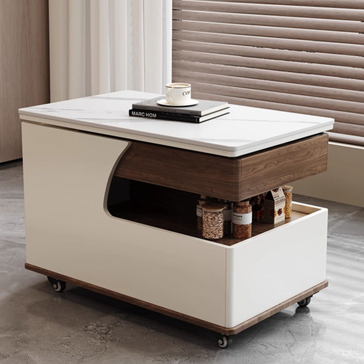 北欧モダン リビングセンターテーブル セラミック天板 収納ボックス付き ウッド調 キャスター付き htyjj-6618