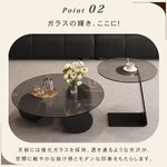 強化ガラス天板センターテーブルセットリビング用 丸型ローテーブル+サイドテーブル モダンデザイン htyjj-6619