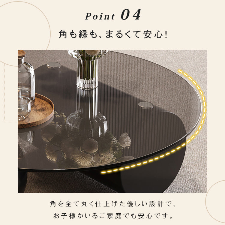 強化ガラス天板センターテーブルセットリビング用 丸型ローテーブル+サイドテーブル モダンデザイン htyjj-6619