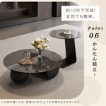 強化ガラス天板センターテーブルセットリビング用 丸型ローテーブル+サイドテーブル モダンデザイン htyjj-6619