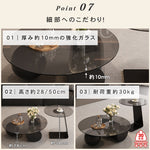 強化ガラス天板センターテーブルセットリビング用 丸型ローテーブル+サイドテーブル モダンデザイン htyjj-6619