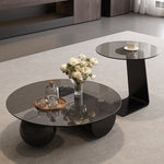 強化ガラス天板センターテーブルセットリビング用 丸型ローテーブル+サイドテーブル モダンデザイン htyjj-6619