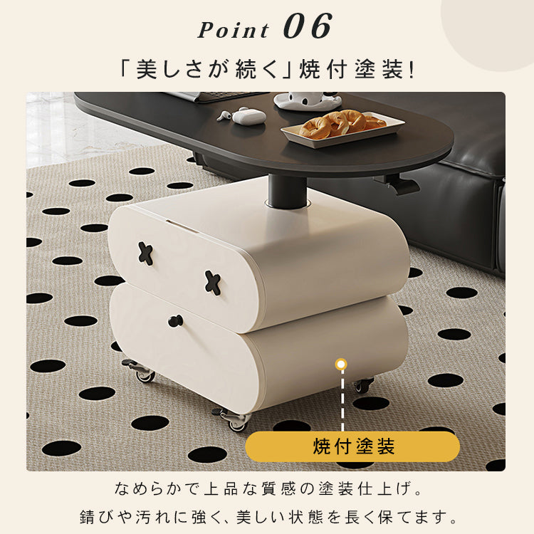 セラミック天板センターテーブルリビング用 昇降式ローテーブル 収納付きキャスタータイプ htyjj-6622