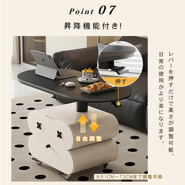 セラミック天板センターテーブルリビング用 昇降式ローテーブル 収納付きキャスタータイプ htyjj-6622