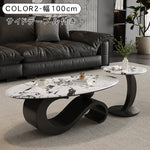 高級マイクロクリスタルストーン天板 リビングセンターテーブルセットブラックマーブル調ローテーブル&サイドテーブル モダンインテリア htyjj-6625