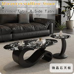 高級マイクロクリスタルストーン天板 リビングセンターテーブルセットブラックマーブル調ローテーブル&サイドテーブル モダンインテリア htyjj-6625