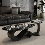 高級マイクロクリスタルストーン天板 リビングセンターテーブルセットブラックマーブル調ローテーブル&サイドテーブル モダンインテリア htyjj-6625