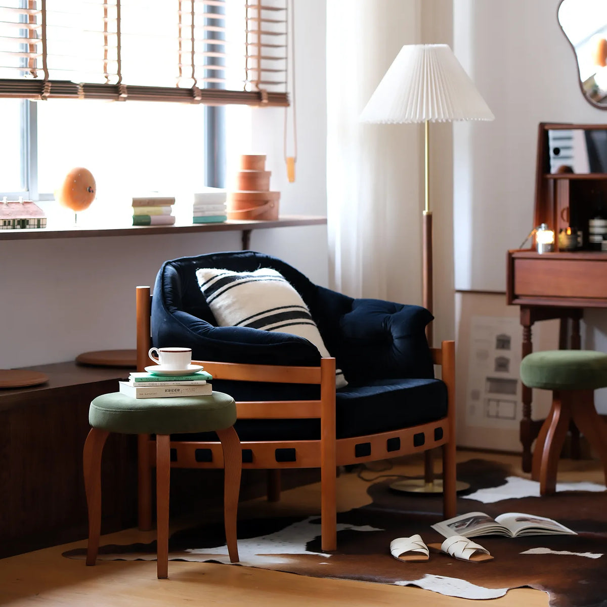 スツール グリーン アッシュ材 ベルベット htysd-3173