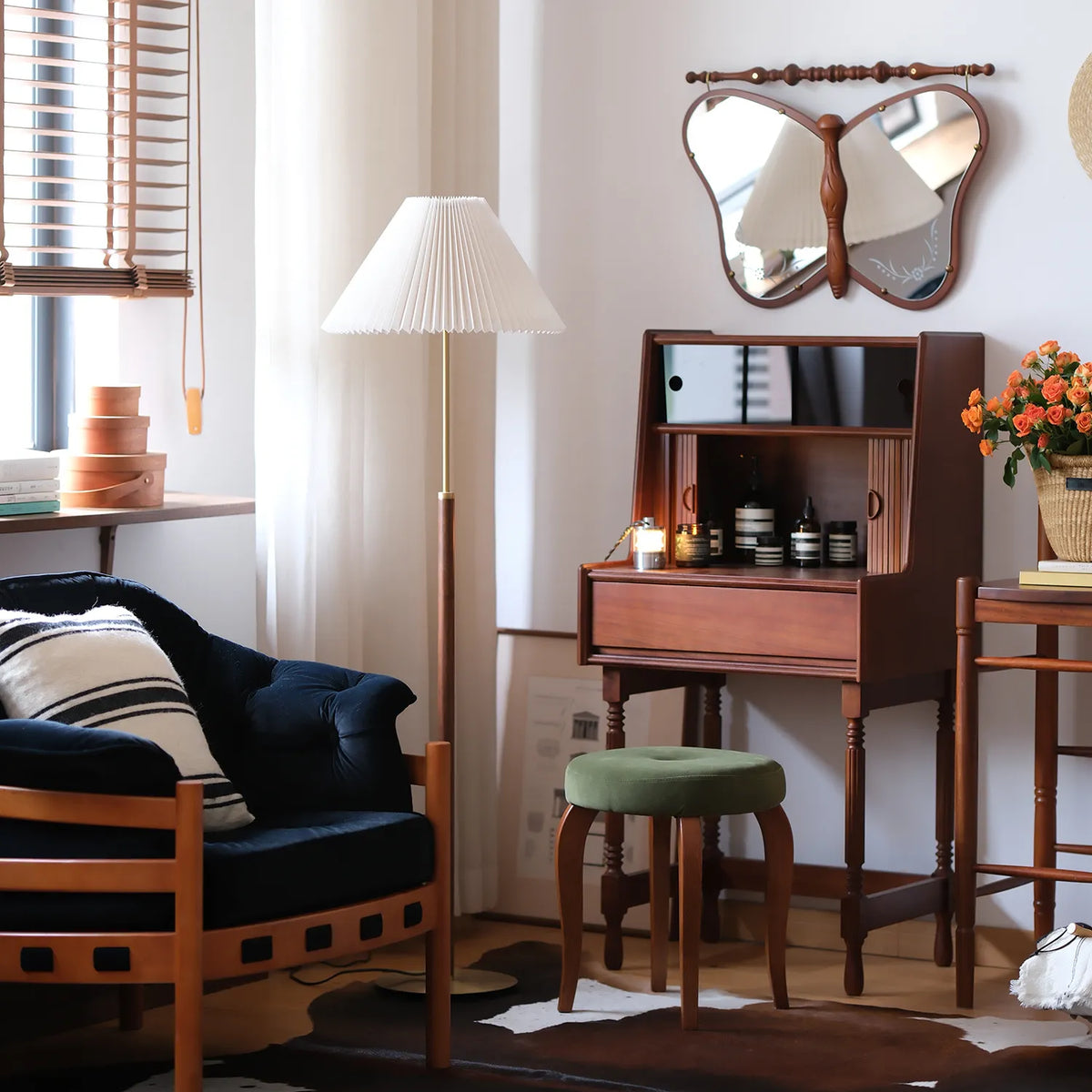 スツール グリーン アッシュ材 ベルベット htysd-3173