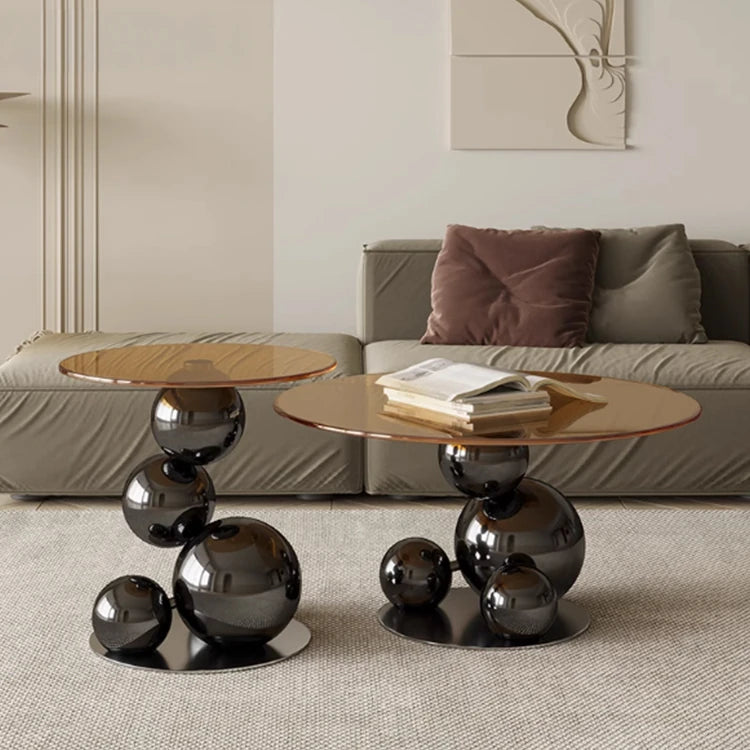 モダンデザイン強化ガラス製センターテーブル|スタイリッシュなステンレス脚付き hxbs-3027