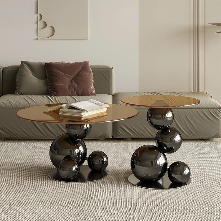 モダンデザイン強化ガラス製センターテーブル|スタイリッシュなステンレス脚付き hxbs-3027