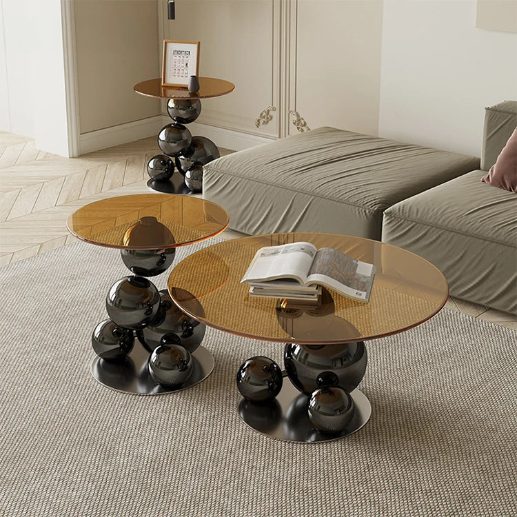 モダンデザイン強化ガラス製センターテーブル|スタイリッシュなステンレス脚付き hxbs-3027