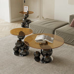 モダンデザイン強化ガラス製センターテーブル|スタイリッシュなステンレス脚付き hxbs-3027