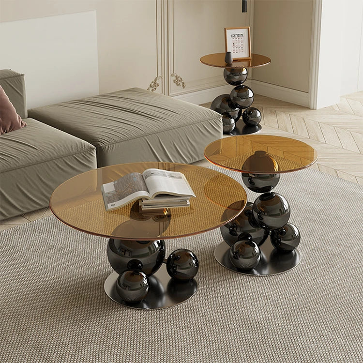 モダンデザイン強化ガラス製センターテーブル|スタイリッシュなステンレス脚付き hxbs-3027