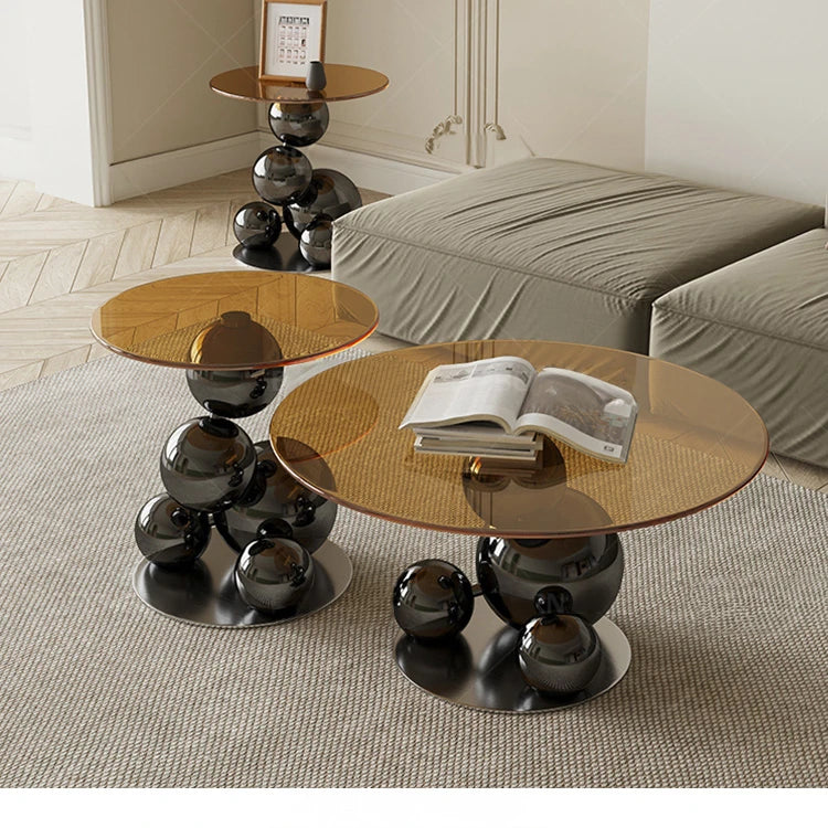 モダンデザイン強化ガラス製センターテーブル|スタイリッシュなステンレス脚付き hxbs-3027