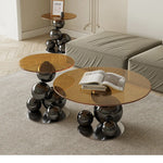 モダンデザイン強化ガラス製センターテーブル|スタイリッシュなステンレス脚付き hxbs-3027