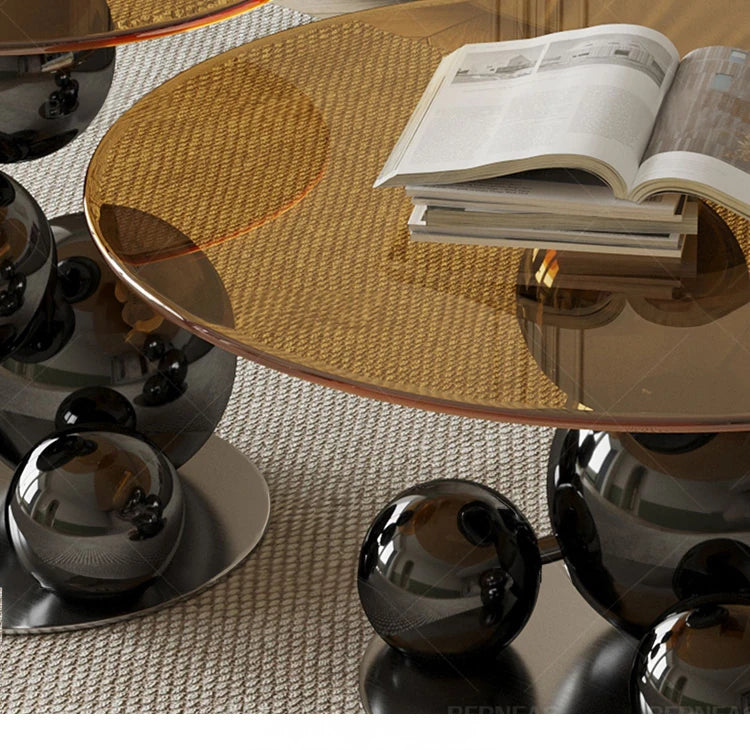 モダンデザイン強化ガラス製センターテーブル|スタイリッシュなステンレス脚付き hxbs-3027