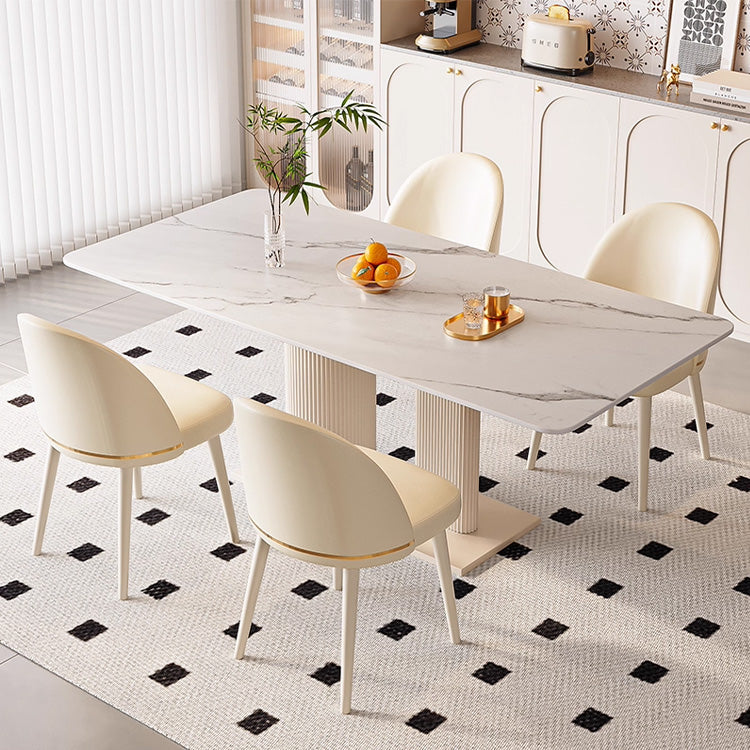 クリーム風トラバーチン岩板ダイニングテーブル ホワイト長方形 軽ラグジュアリーモダンデザインセットhxh-5699