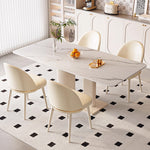 クリーム風トラバーチン岩板ダイニングテーブル ホワイト長方形 軽ラグジュアリーモダンデザインセットhxh-5699