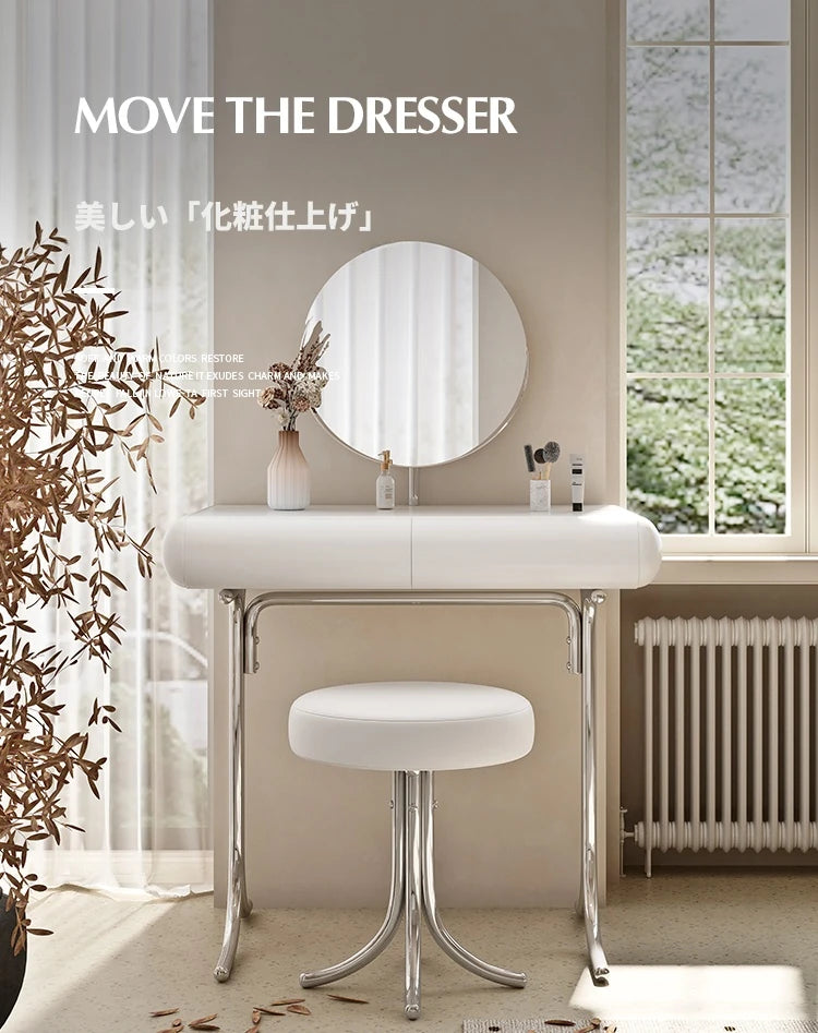 モダンデザインのコスメティックテーブル|多層板・MDF・ステンレス使用|美しい鏡付きドレッサーセット hxy-5159