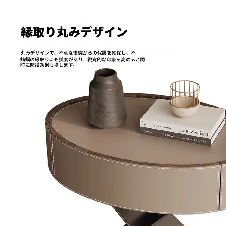 モダンなナイトテーブル | 合成皮革とステンレス製のスタイリッシュなデザイン | おしゃれな寝室やリビングに最適! hxy-5162