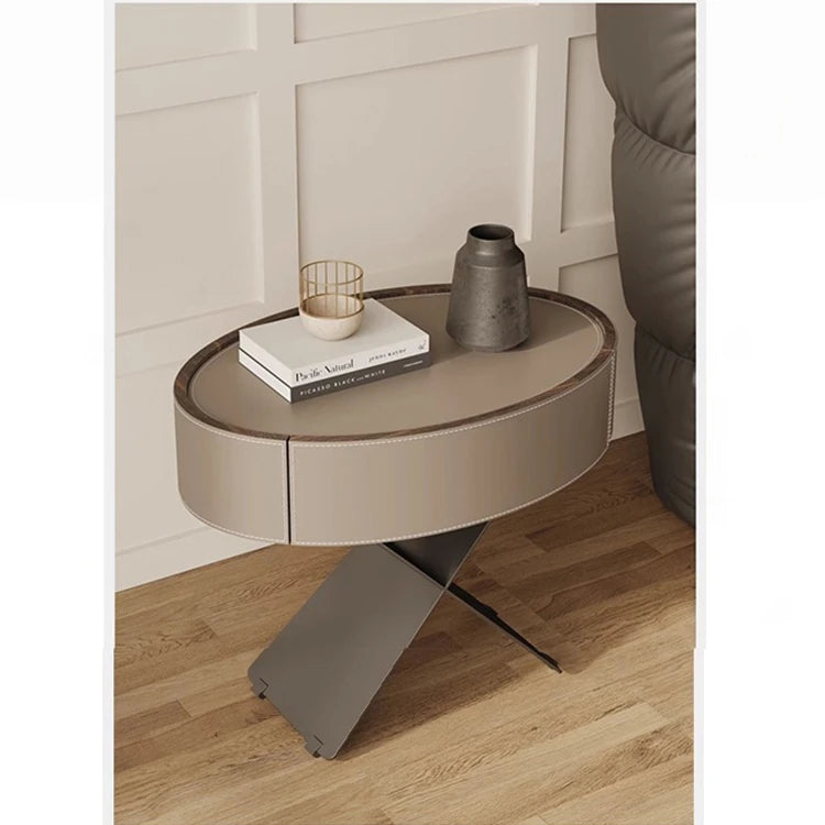 モダンなナイトテーブル | 合成皮革とステンレス製のスタイリッシュなデザイン | おしゃれな寝室やリビングに最適! hxy-5162