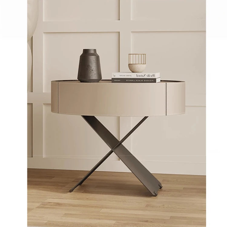 モダンなナイトテーブル | 合成皮革とステンレス製のスタイリッシュなデザイン | おしゃれな寝室やリビングに最適! hxy-5162