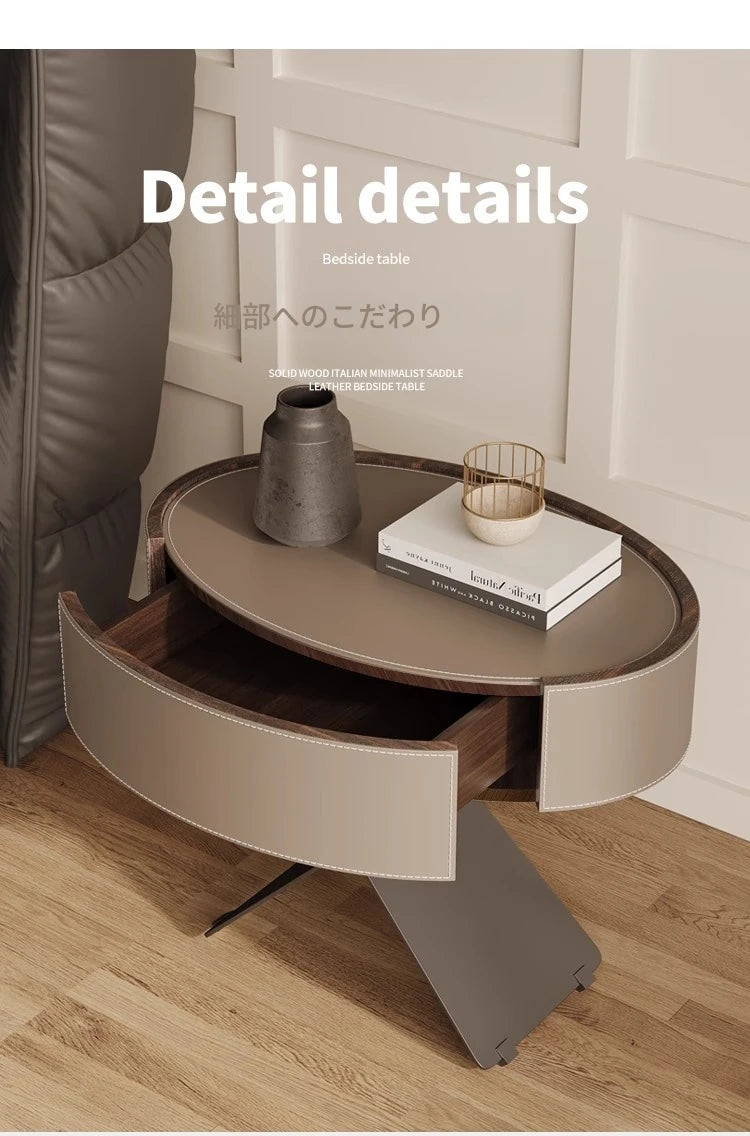 モダンなナイトテーブル | 合成皮革とステンレス製のスタイリッシュなデザイン | おしゃれな寝室やリビングに最適! hxy-5162
