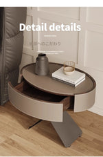 モダンなナイトテーブル | 合成皮革とステンレス製のスタイリッシュなデザイン | おしゃれな寝室やリビングに最適! hxy-5162