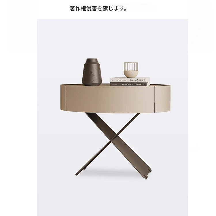 モダンなナイトテーブル | 合成皮革とステンレス製のスタイリッシュなデザイン | おしゃれな寝室やリビングに最適! hxy-5162