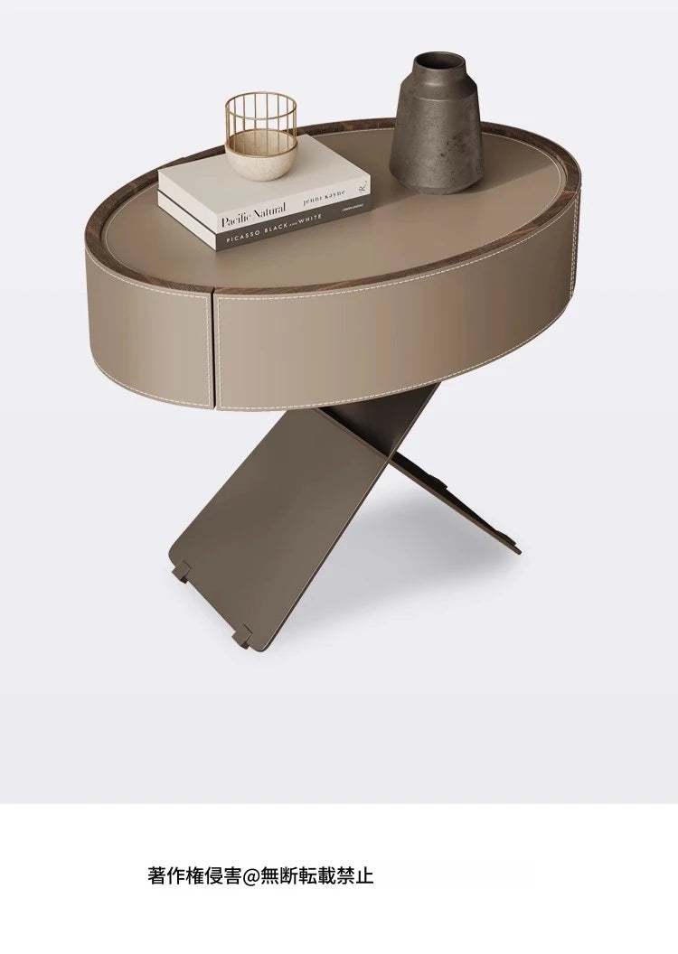 モダンなナイトテーブル | 合成皮革とステンレス製のスタイリッシュなデザイン | おしゃれな寝室やリビングに最適! hxy-5162