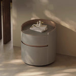 スタイリッシュな多層板ナイトテーブル - 合成皮革とパイン材デザイン、収納力抜群! hxy-5167