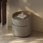 スタイリッシュな多層板ナイトテーブル - 合成皮革とパイン材デザイン、収納力抜群! hxy-5167