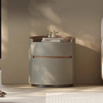 スタイリッシュな多層板ナイトテーブル - 合成皮革とパイン材デザイン、収納力抜群! hxy-5167