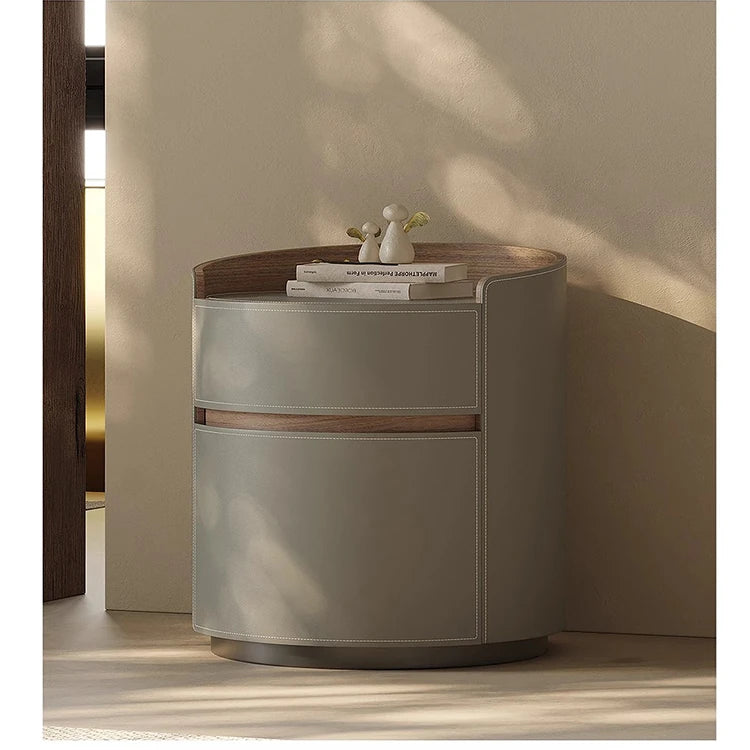 スタイリッシュな多層板ナイトテーブル - 合成皮革とパイン材デザイン、収納力抜群! hxy-5167