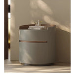 スタイリッシュな多層板ナイトテーブル - 合成皮革とパイン材デザイン、収納力抜群! hxy-5167