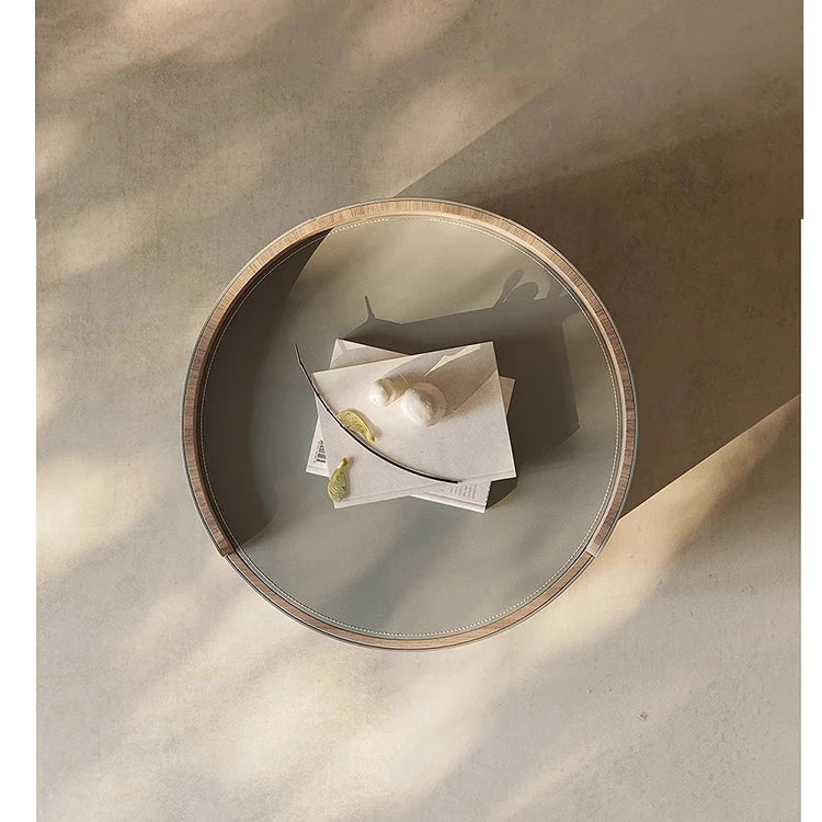 スタイリッシュな多層板ナイトテーブル - 合成皮革とパイン材デザイン、収納力抜群! hxy-5167