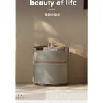 スタイリッシュな多層板ナイトテーブル - 合成皮革とパイン材デザイン、収納力抜群! hxy-5167