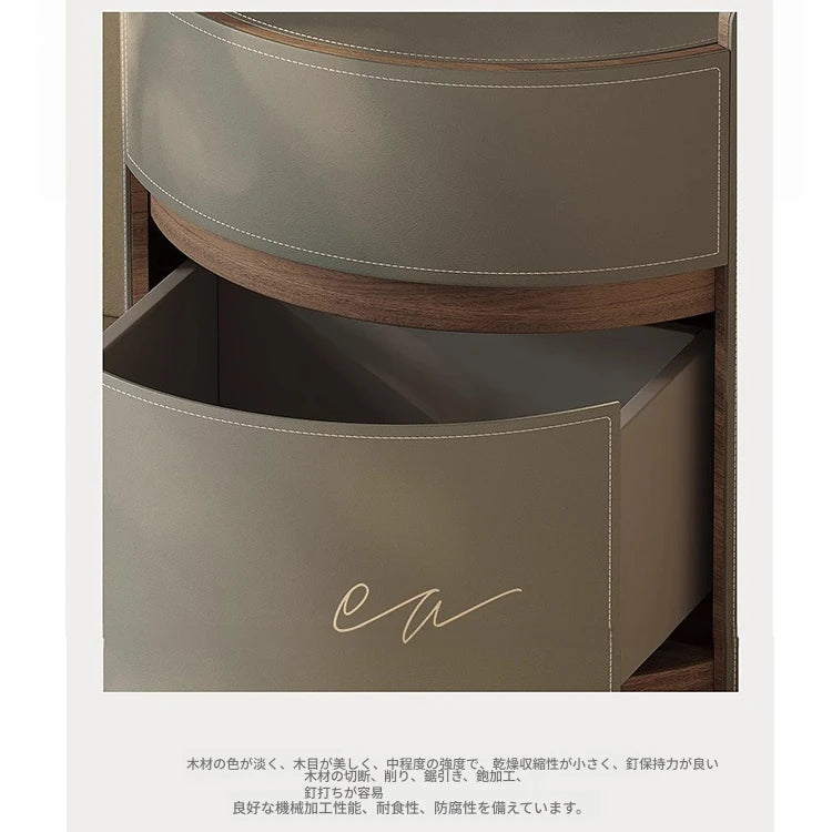 スタイリッシュな多層板ナイトテーブル - 合成皮革とパイン材デザイン、収納力抜群! hxy-5167